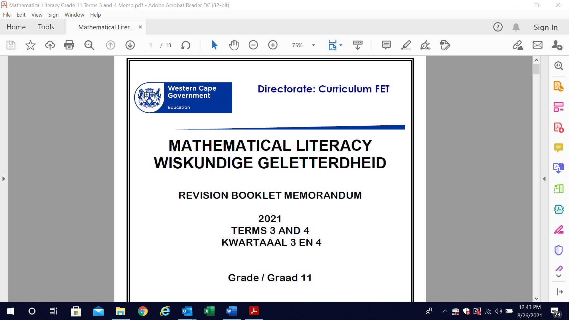 Mathematical Literacy T3 Revision Material Memorandum WCED EPortal